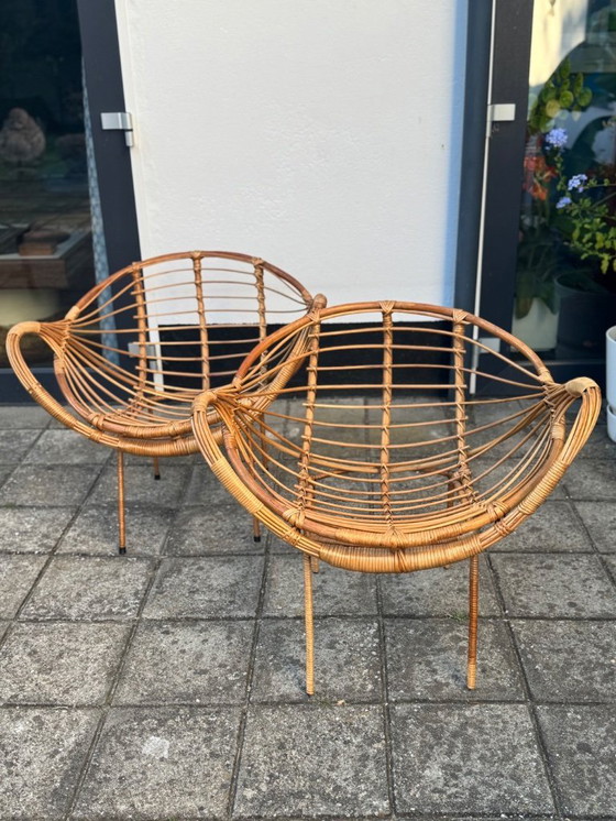 Image 1 of Fauteuils italiens en métal et en rotin MCM