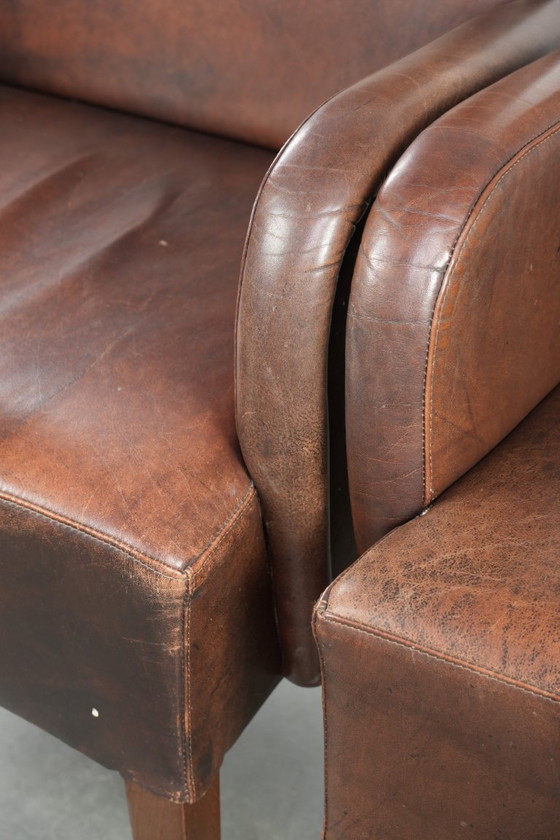 Image 1 of 2 x Mooi afgewerkte eetkamerstoel/ bijzetstoel met armleuningen gemaakt van rundleer