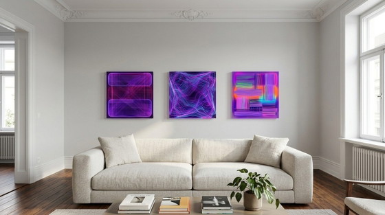 Ausstellungsstück – Lila Geometrie Bauhaus Farbfeldmalerei | 180 × 60 cm | je 60x60 cm 5 mm Acrylglas | (photo 2 of 5)