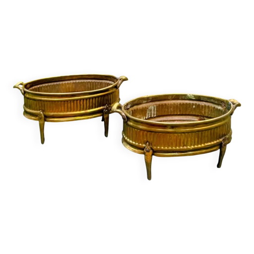 2 Macetas de latón Art Nouveau