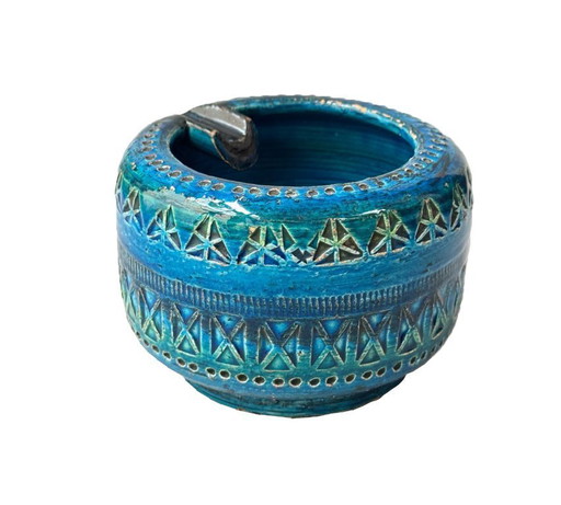 Cenicero vintage • Azul Rímini • Cerámica • Aldo Londi • Bitossi • 1950