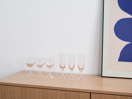 Image 1 of Set roze glazen, Frans design, jaren 70, gemaakt in Frankrijk.