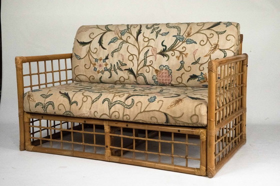 Image 1 of Loveseat italiano de mediados de siglo con un toque tropical chic de Vivai del Sud, ratán y bambú, década de 1960