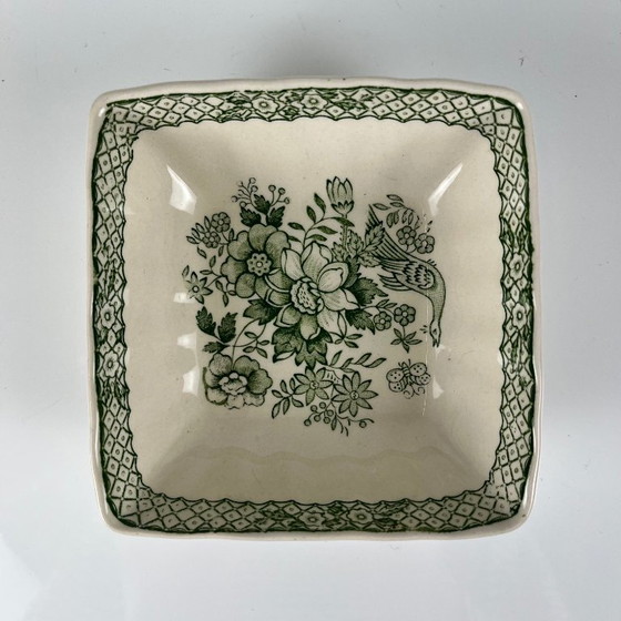Image 1 of Duo van sieradenbakjes/zeepbakjes van Mason's Ironstone, decor "Stratford" groen, Engeland, 1970