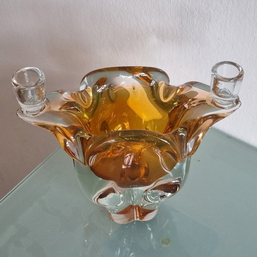 Vintage bowl/jardenière/candlestick in hand-blown glass by Josef Hospodka
