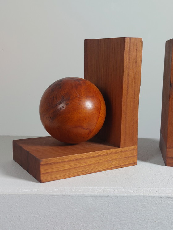Image 1 of Wooden Art Deco bookends with ball decoration