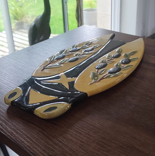 Ceramic cicada trivet signed NEM