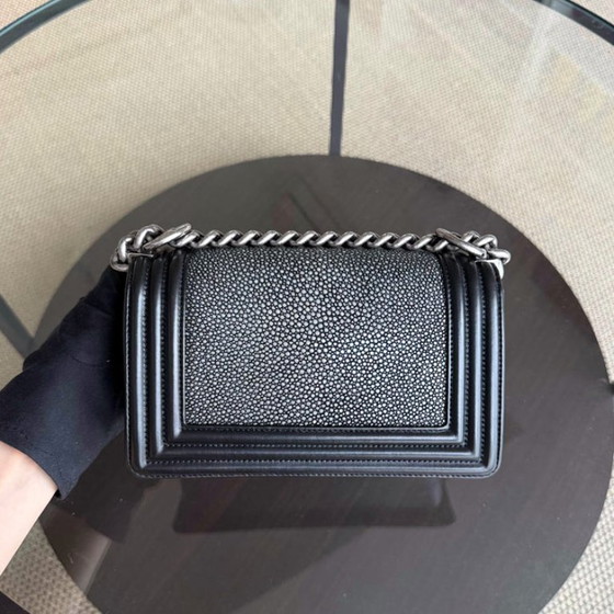 Image 1 of Chanel Boy Small - Small Galuchat Stingray Black Ruthenium Silver Hardware Series 18