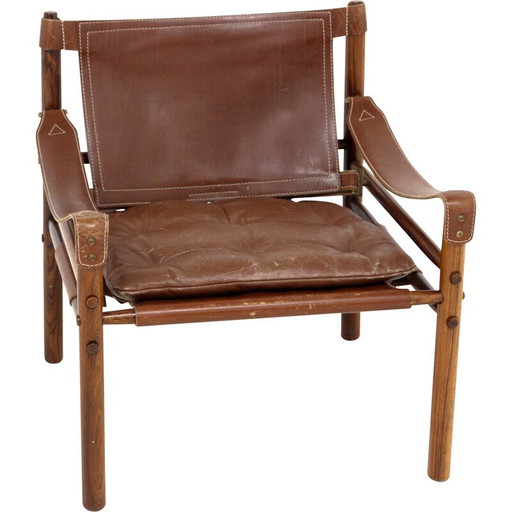 Poltrona vintage "Sirocco" in palissandro e pelle di Arne Norell, Svezia 1960