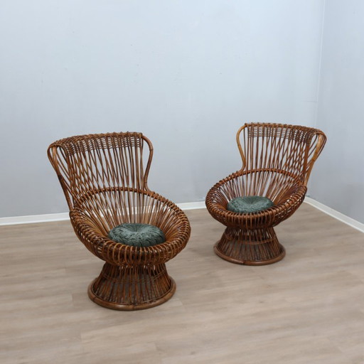 Paar jaren '50 Franco Albini "Margherita" rotan & rieten Fauteuils jaren '50