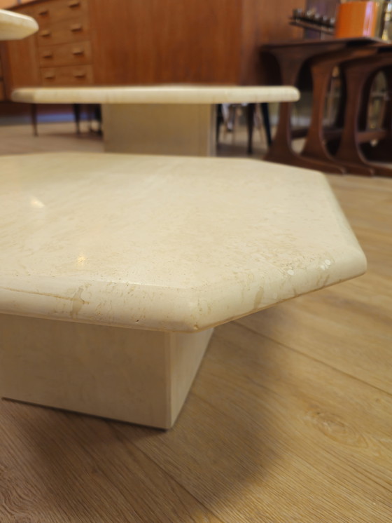 Image 1 of Vintage Travertine Marble Stone Side Tables Coffee Table Tables