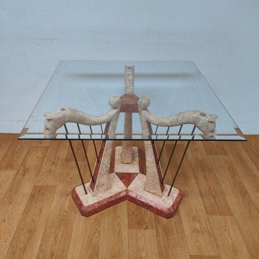 Table de salle à manger Art Déco de style italien en pierre naturelle, style éclectique