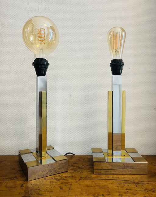 2 lampes de bureau Hollywood regency par belgo chrome