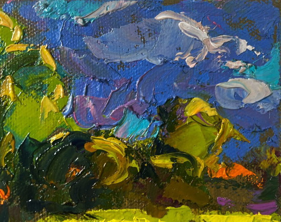Image 1 of Original Oil Painting Colorful Nature Landscape In the garden summer smells of freshness