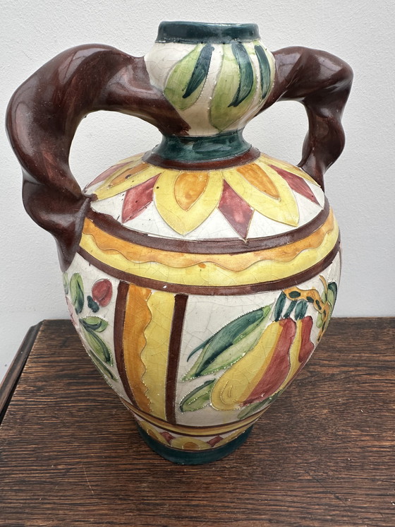 Image 1 of Grande Amphore Italienne en céramique , décor polychrome 