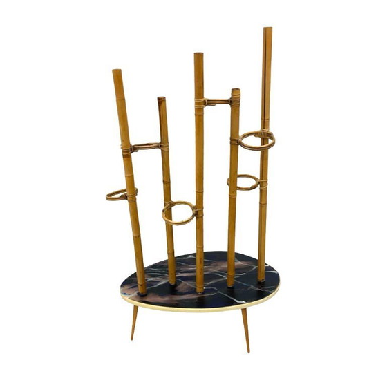 Image 1 of Mid-Century Modern Plant Stand – Europe, 1960s-1970s, Bamboo & Artistic Resin Tabletop