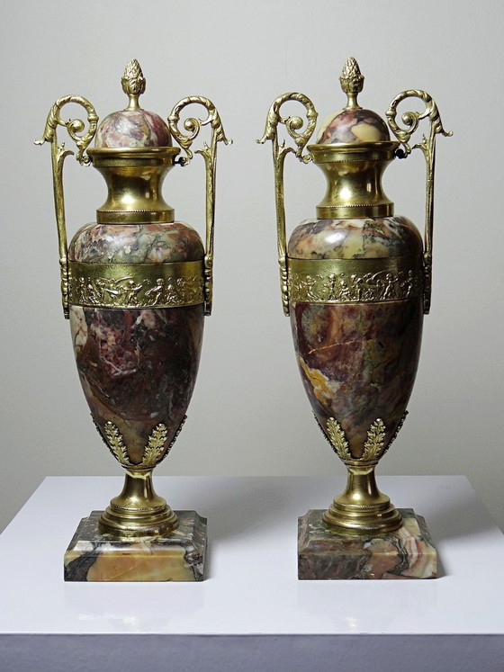 Image 1 of Pair of cassolettes in breccia marble and gilt bronze, Napoleon III 19th century
