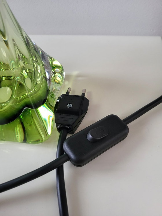 Image 1 of Val Saint Lambert crystal lamp turned base, green color, Belgium