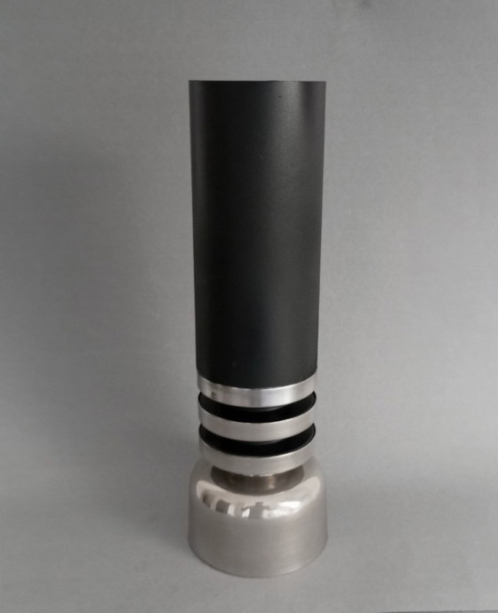 Image 1 of Brutalistische/Space-Age-Designer-Stahlvase der Hungarian Industrial Arts Company, 1970er Jahre (Tamás Borsfay?)