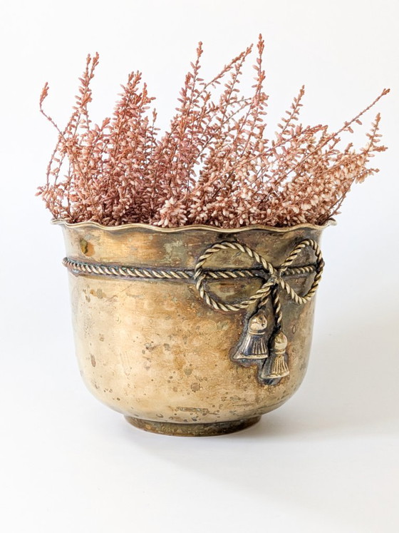 Brass Brass Planter With Wavy Rim And Twisted-Rope Bow – Interdima, Plant pot (photo 4 of 15)