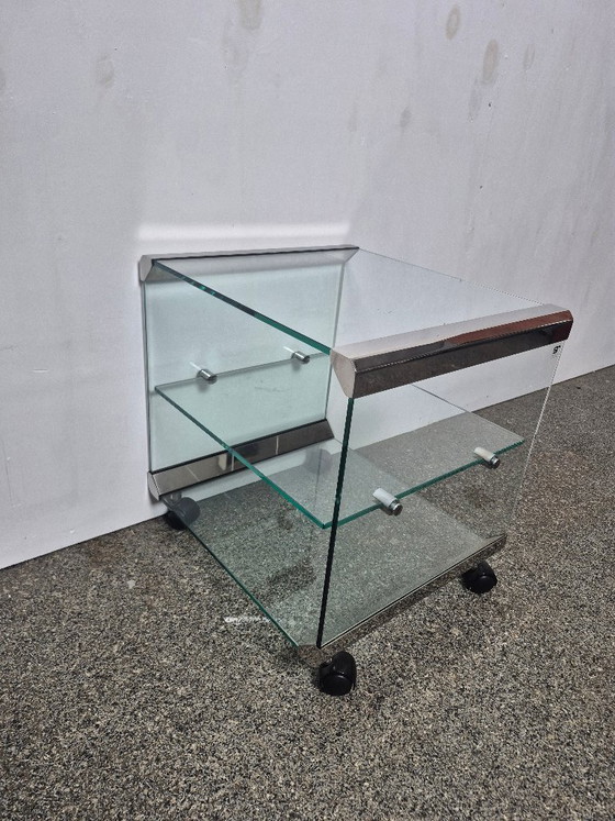 Image 1 of Chariot de service design Gallotti & Radice en verre et acier inoxydable – Italie