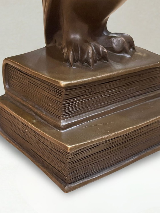 Image 1 of Art Deco Bronze Owl – Signed C. Potter – Guaranteed Paris Bronze – Book Base