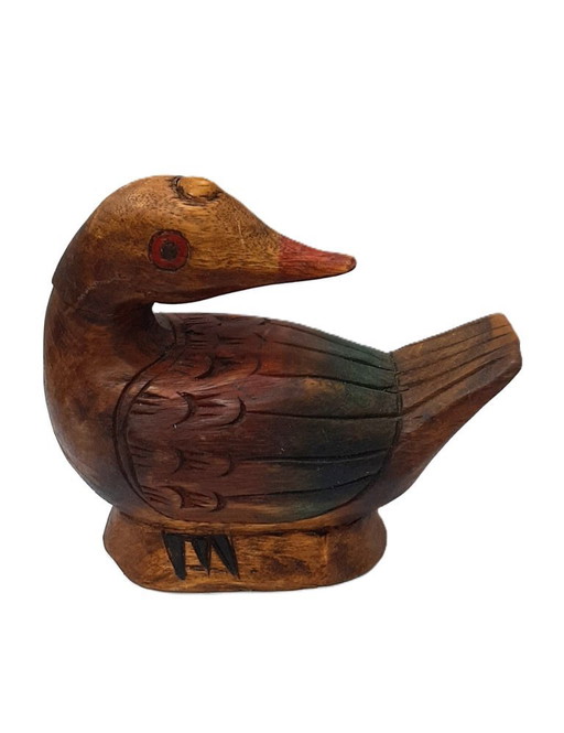 Oiseau, canard, figurine en bois sculpté et peint à la main