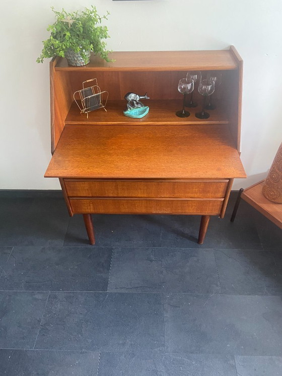 Image 1 of Vintage Danish teak secretaire with 3 drawers and extendable top