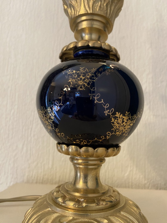 Image 1 of Bronze table lamp with a cobalt blue porcelain body