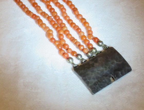 Image 1 of Bracelet 835 Handmade Pearl Silver Art Deco Bauhaus Hammered