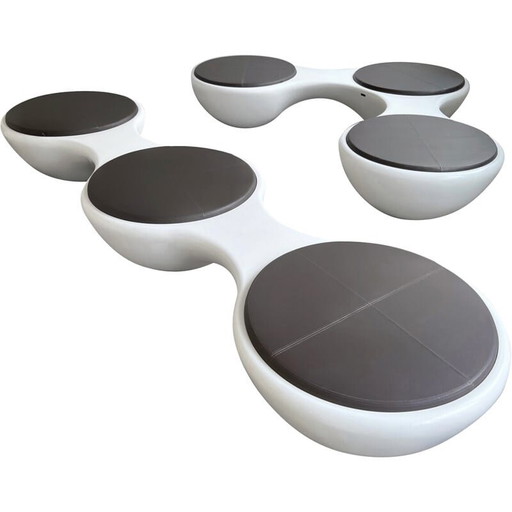 Ensemble de 5 bancs vintage en fibre de verre et cuir brun par Jangir Maddadi pour Union panorama, 2012