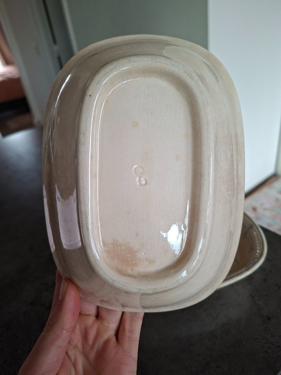 Due Ciotole in ceramica vintage, crema con decoro blu (foto 3 di 8)