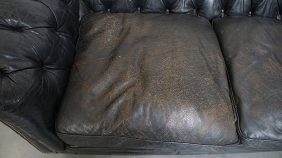 Image 1 of Black Beef Leather Chesterfield 2.5-Seater Sofa in English Style