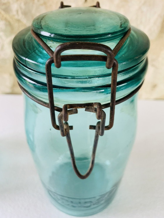 Image 1 of Pots en verre turquoise de Solidex, 1940s, ensemble de deux.