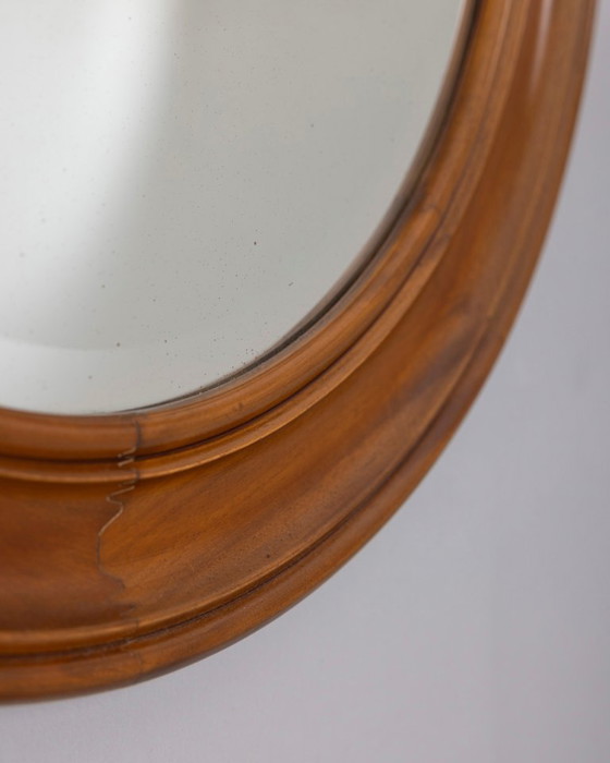 Image 1 of Vintage 1970s round wall mirror in walnut wood, Italian design