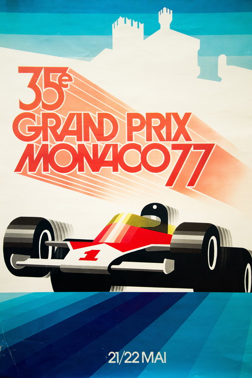 Original Vintage Poster F1 Monaco 35e Grand Prix 1977 / Roland Hugon / Very Rare