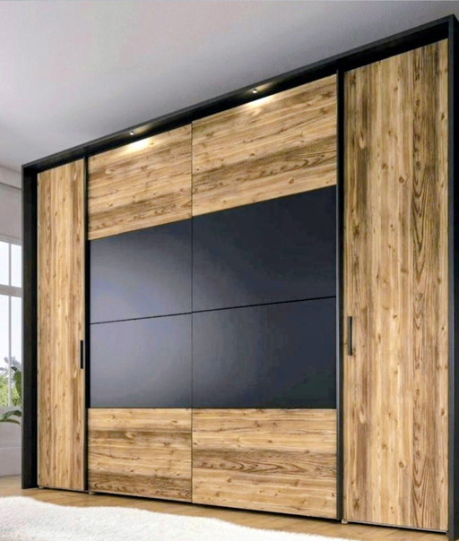 Armadio mobile con ante scorrevoli nero/rovere