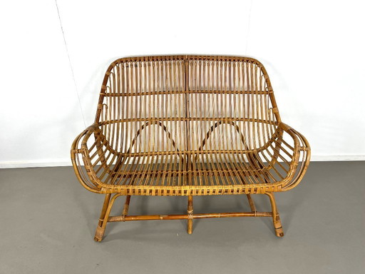 Banco Mid-Century de ratán y bambú de Rohé Noordwolde, años 60