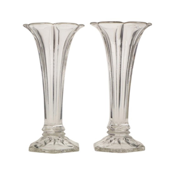 Pair of Clear Vases Val Saint Lambert Luxval Americain 23cm – Glass (photo 3 of 13)