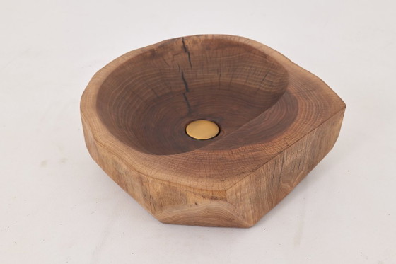 Image 1 of Lavabo de madera de nogal tallado a mano – Lavabo de baño escultural orgánico, Logniture