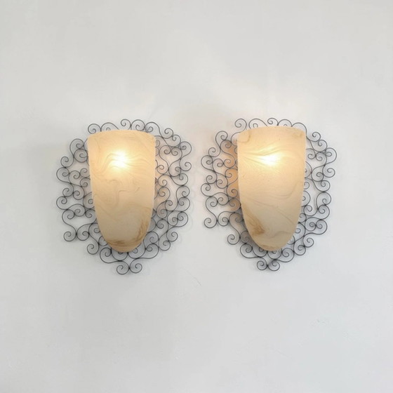 Applique in ferro battuto con vetro ambrato satinato / cornice in metallo – Glass (photo 16 of 18)