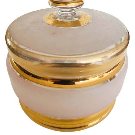 Image 1 of Scatola portacipria Art Déco in vetro rosa oro 1950