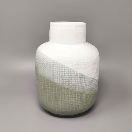 Jarrón F.lli Brambilla verde y blanco en cerámica