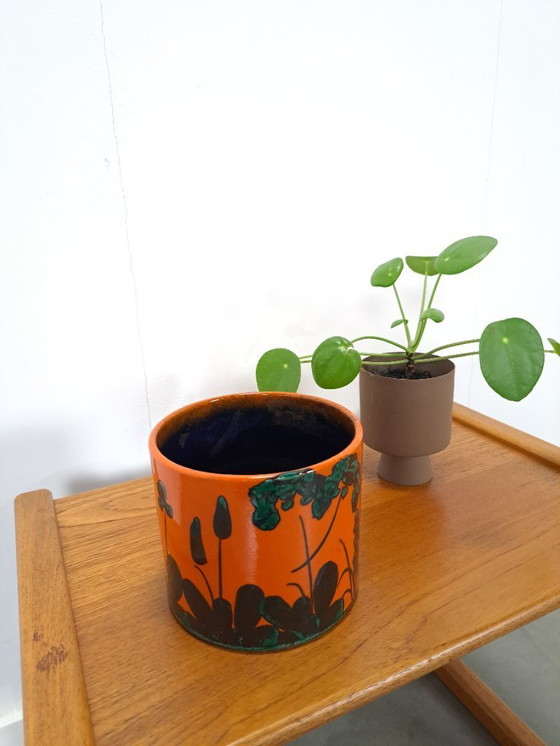 Image 1 of Pot de fleurs en céramique orange, Allemagne de l'Ouest, n° 2