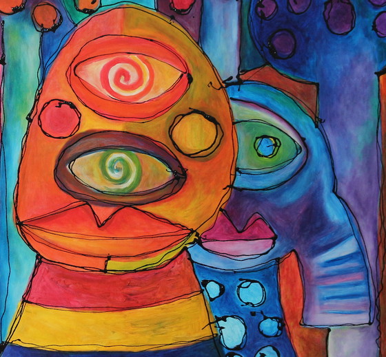 Image 1 of Ancienne peinture "Une promenade dans le parc".