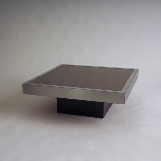 Image 1 of Tavolino in acciaio inox con piano in vetro marrone