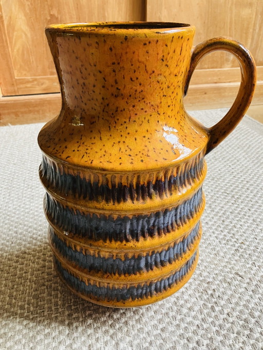 Retro Jasba handled vase in orange Fatlava style, 1960s, perfect condition