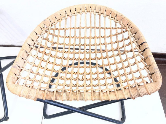 Image 1 of 2 armchairs with stool in rattan 60s design