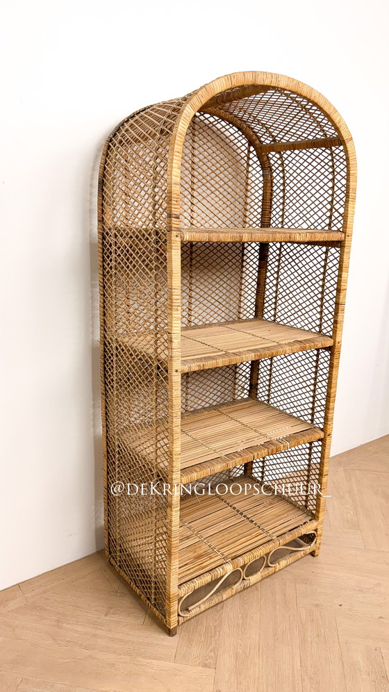 Vintage arch cabinet, Storage cabinet, Bamboo, Wicker, Beige (photo 4 of 7)