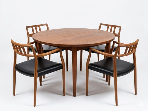 Comedor de Diseño  Danés: 5 sillas J.L. Møller (Niels Otto Møller) + mesa de Teca